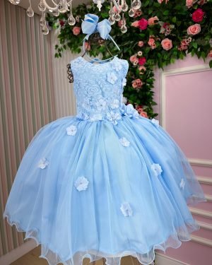 Vestido Juvenil Vila Lele Regata Flores Azul Bebe