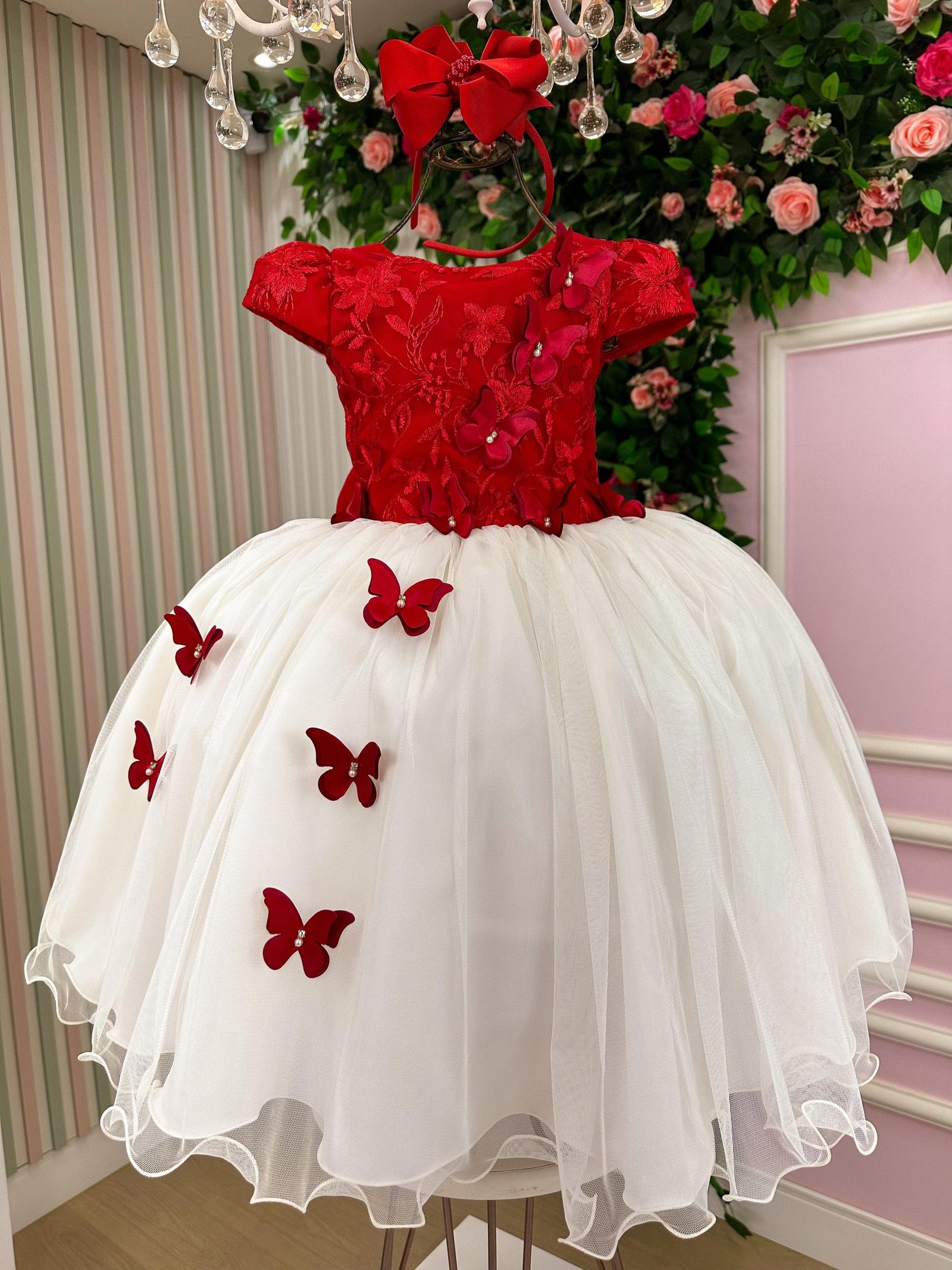 Vestido Juvenil - Midi Vila Lele Sabrina Vermelho e Off