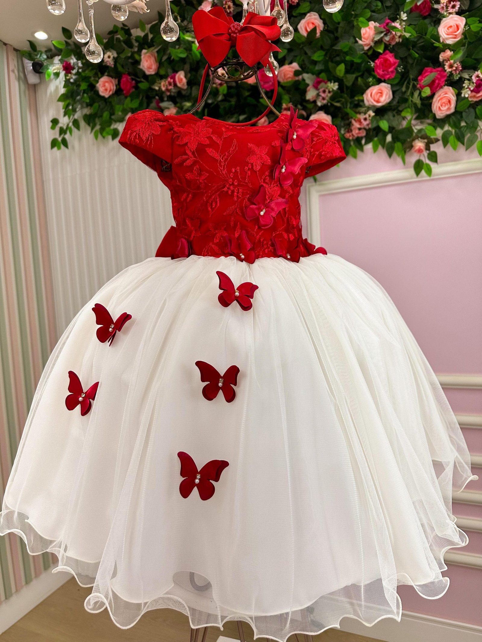 Vestido Juvenil - Midi Vila Lele Sabrina Vermelho e Off - Imagem 2