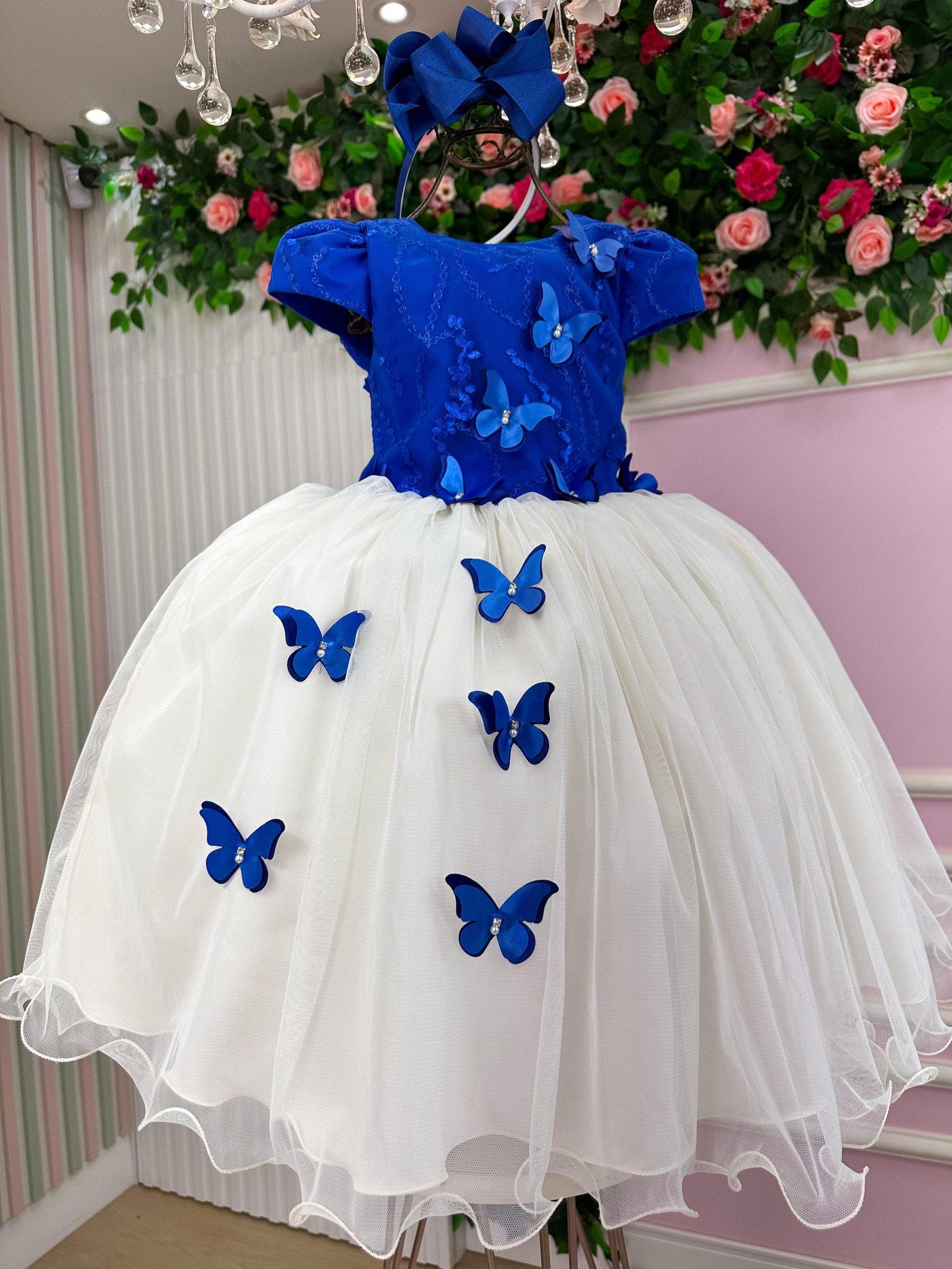 Vestido Juvenil - Midi Vila Lele Sabrina Azul Royal e Off - Imagem 2