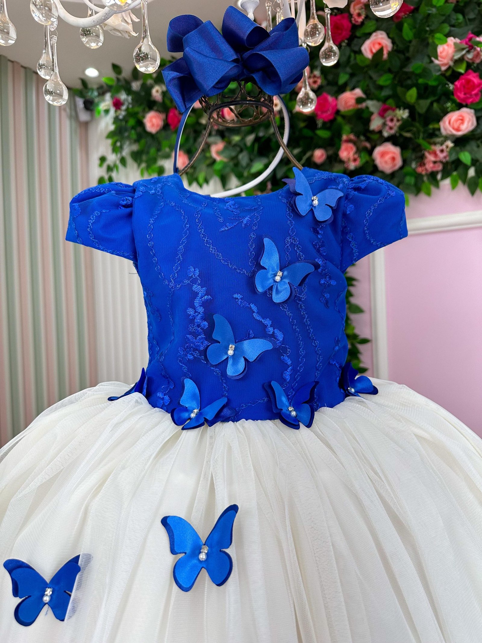 Vestido Juvenil - Midi Vila Lele Sabrina Azul Royal e Off - Imagem 3