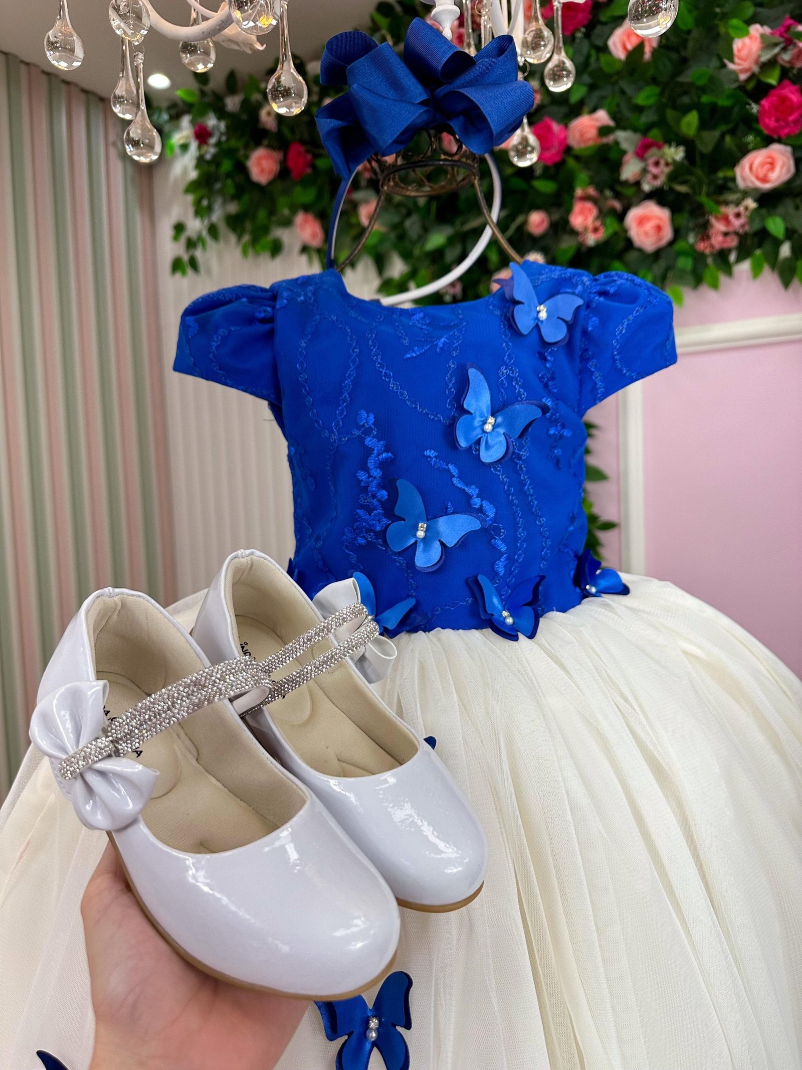 Vestido Juvenil - Midi Vila Lele Sabrina Azul Royal e Off - Imagem 4