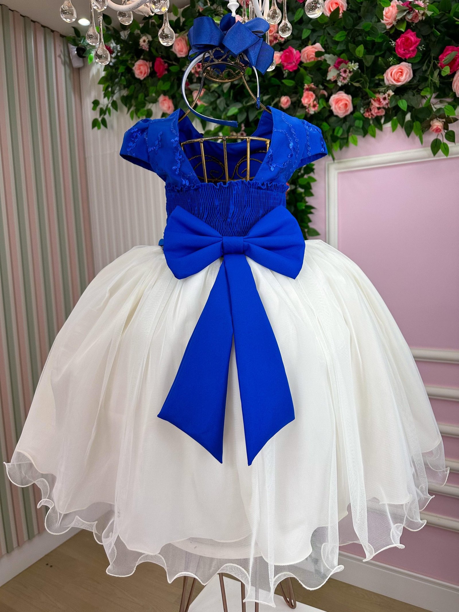 Vestido Juvenil - Midi Vila Lele Sabrina Azul Royal e Off - Imagem 5
