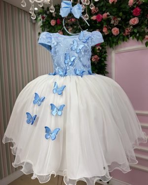 Vestido Juvenil - Midi Vila Lele Sabrina Azul Bebe e Off