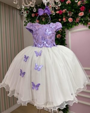Vestido Juvenil - Midi Vila Lele Sabrina Lilas e Off