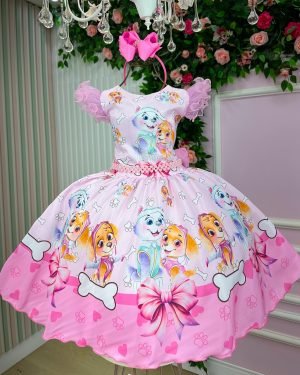 Vestido Infantil Temáticos Luxo Patrulha Canina Skye &#