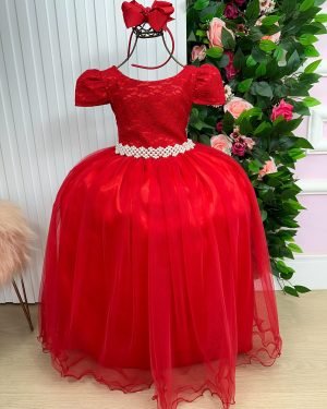 Vestido Enjoy Longo Laura Vermelho Peito Rendado