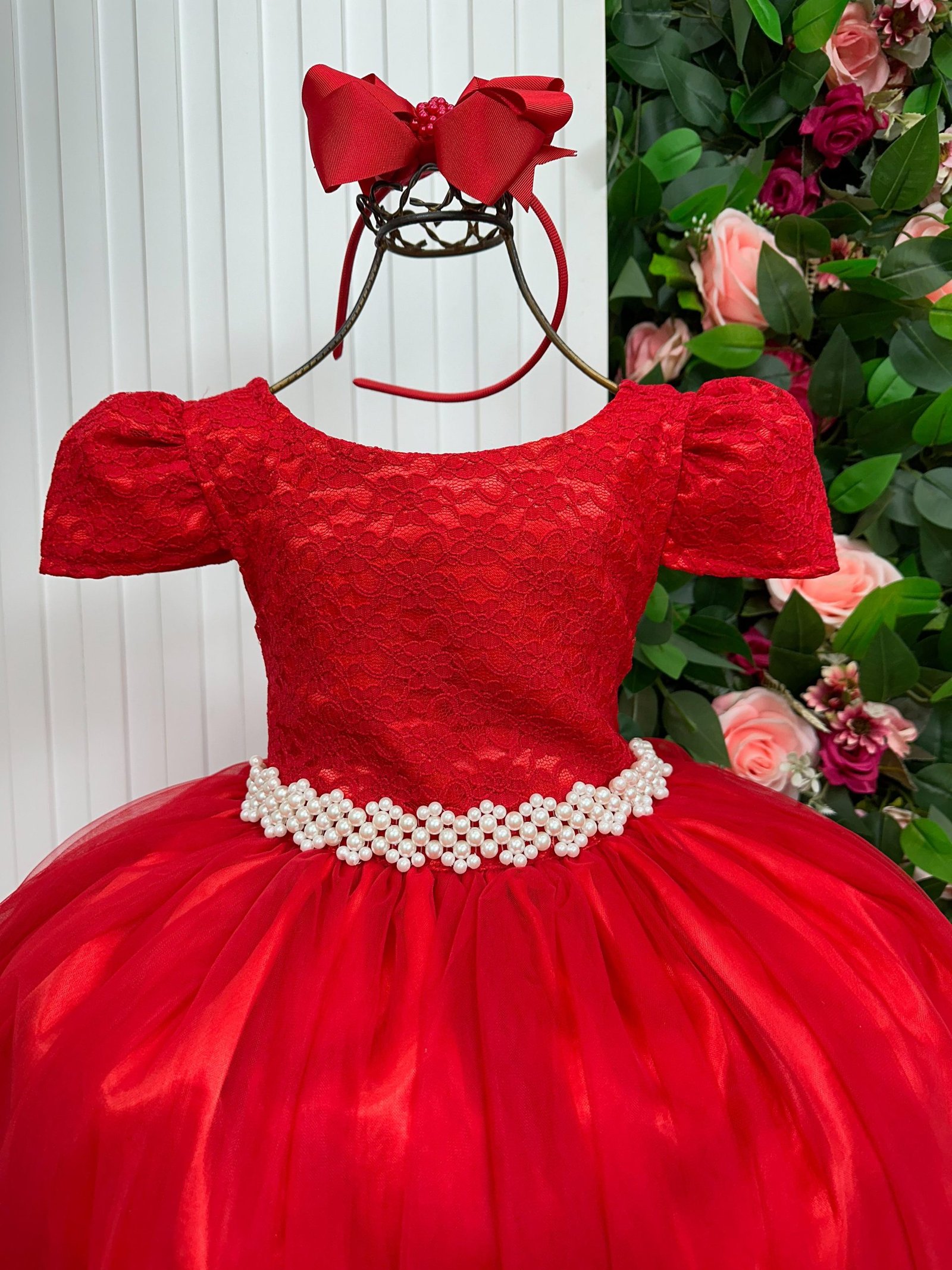 Vestido Enjoy Longo Laura Vermelho Peito Rendado - Imagem 2