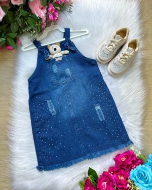 Jardineira Blogueirinha Jeans Ursinho Lolo