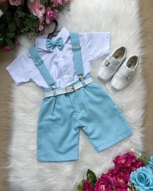 Conjunto Miss Cherry Gustavo Suspensorio Shorts Azul Bebe