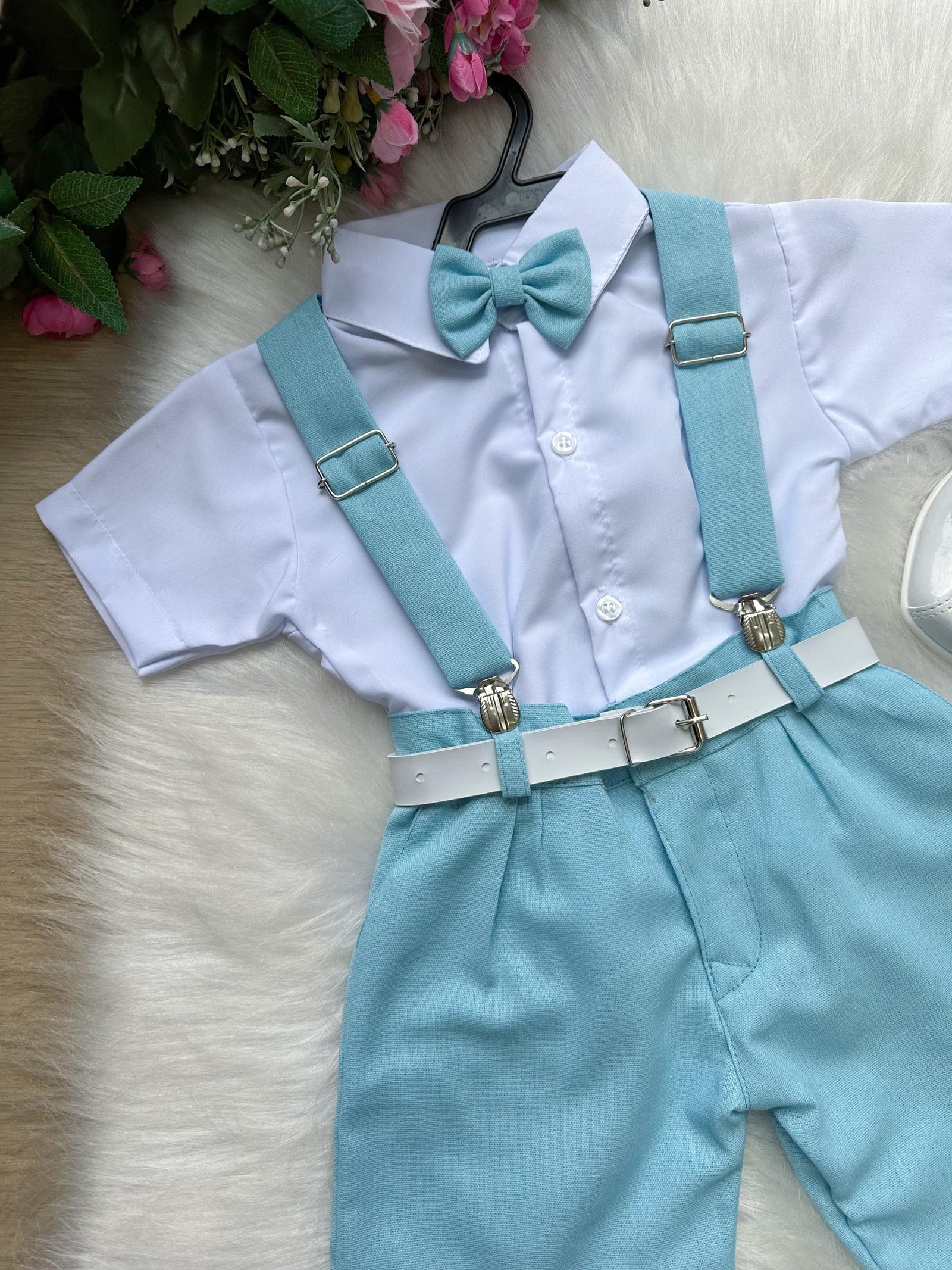 Conjunto Miss Cherry Gustavo Suspensorio Shorts Azul Bebe - Imagem 3