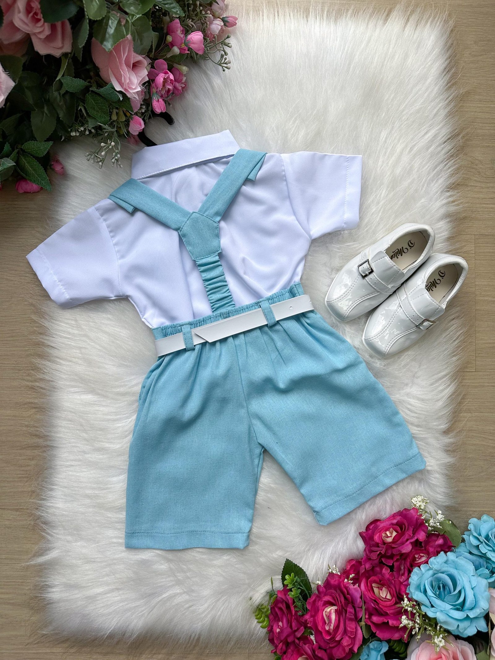 Conjunto Miss Cherry Gustavo Suspensorio Shorts Azul Bebe - Imagem 4