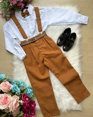 Conjunto Miss Cherry Vitor Suspensorio Marrom Teddy