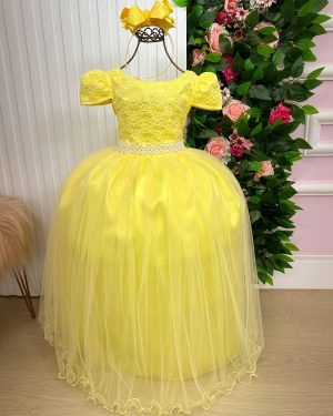 Vestido Enjoy Longo Laura Amarelo Rendado