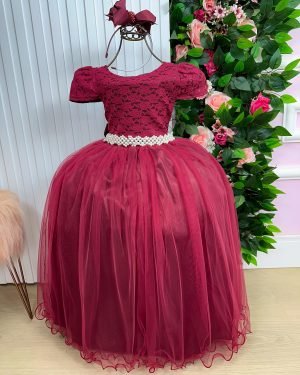 Vestido Enjoy Longo Laura Peito rendado Marsala