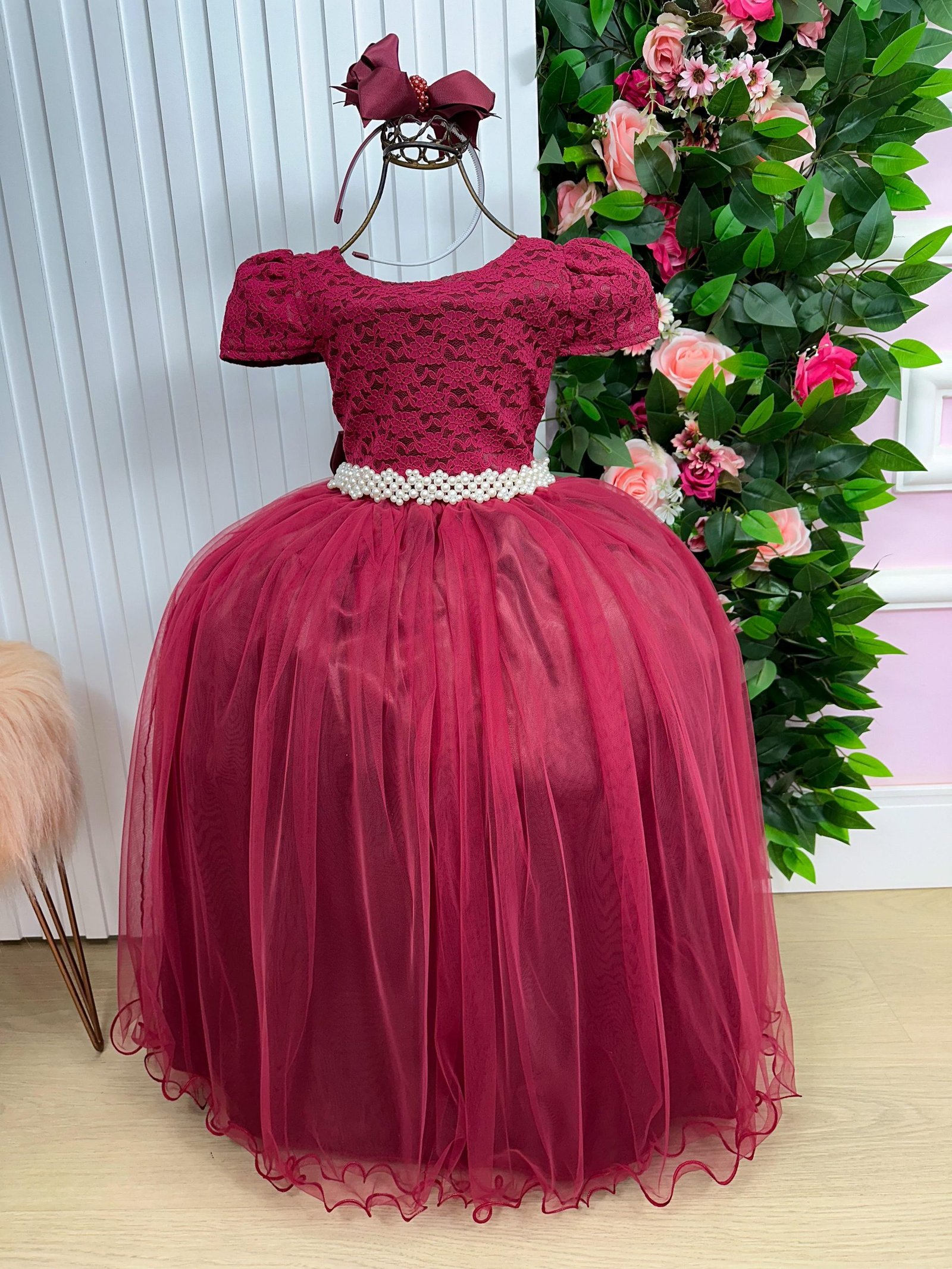 Vestido Enjoy Longo Laura Peito rendado Marsala