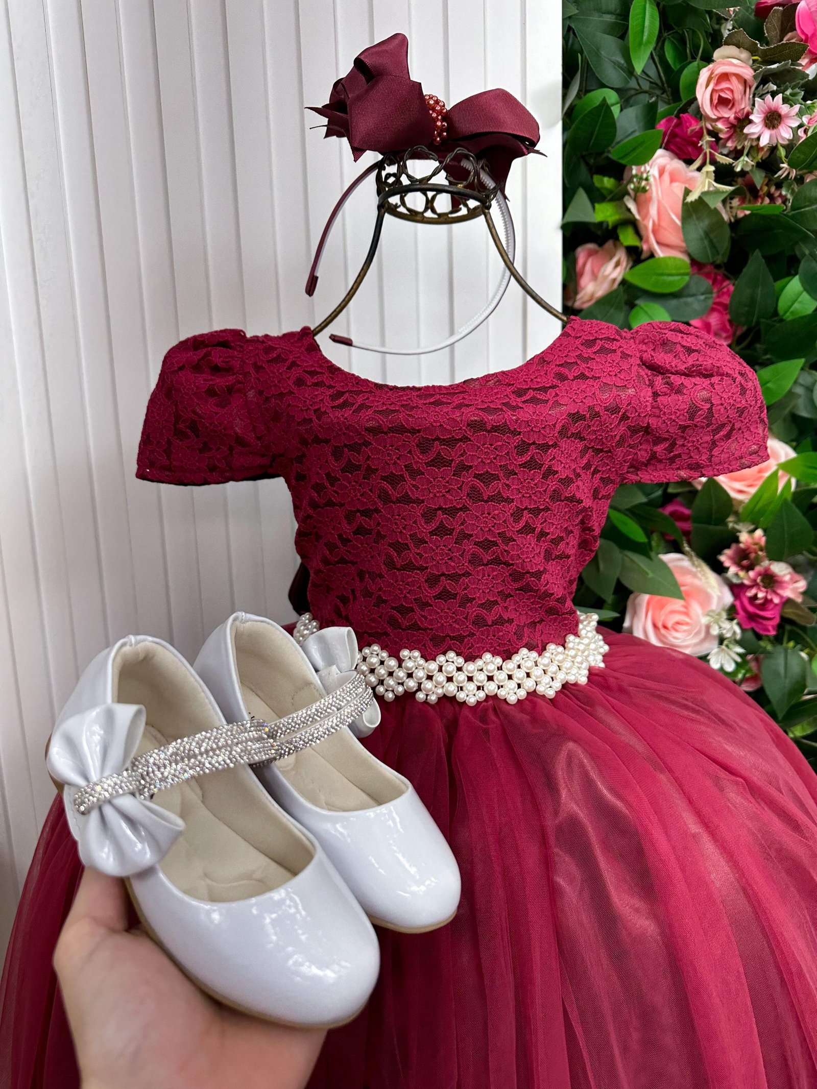 Vestido Enjoy Longo Laura Peito rendado Marsala - Imagem 3