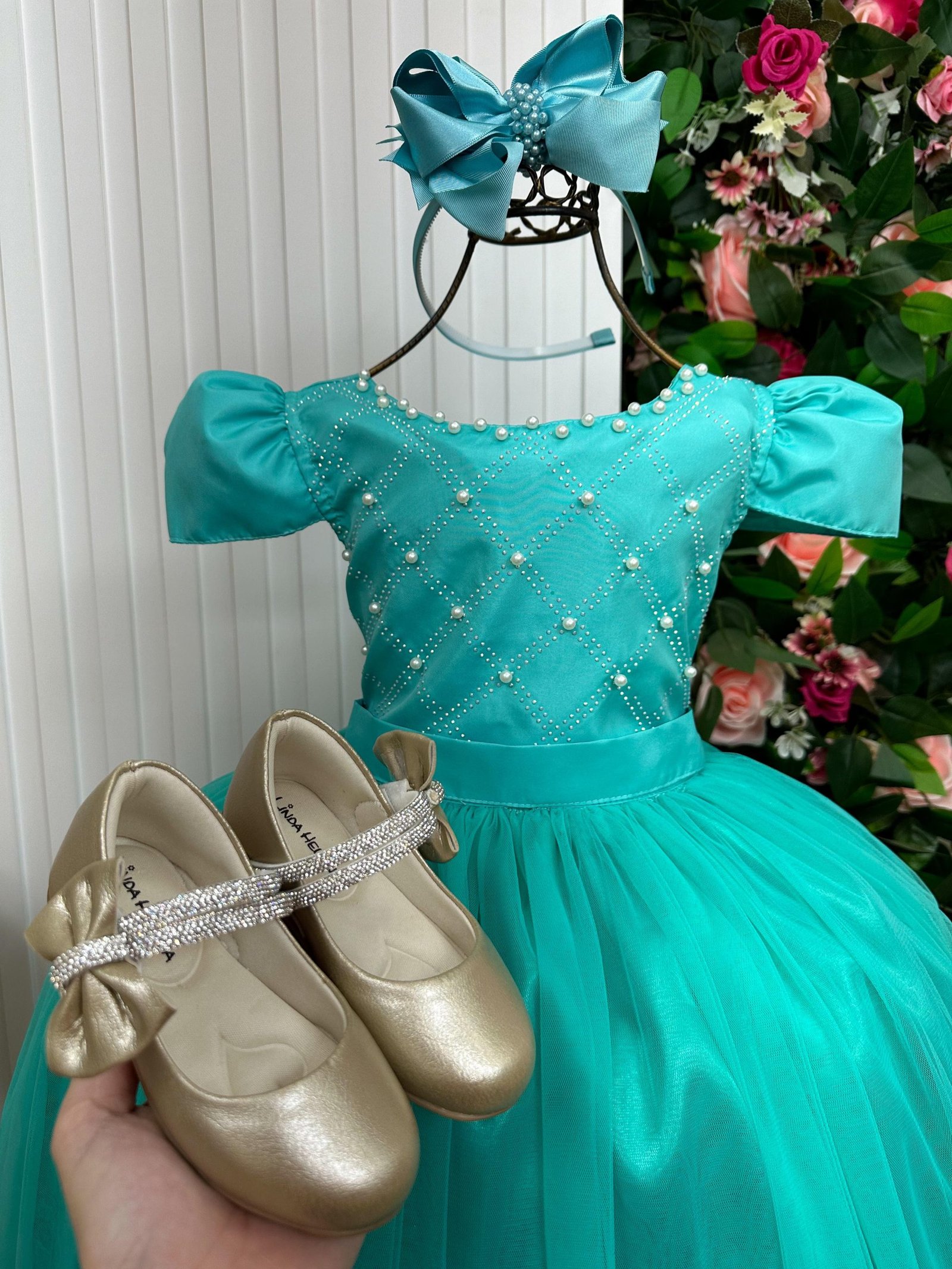 Vestido Enjoy Longo Gabriela Verde Tiffany - Imagem 3