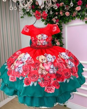 Vestido Mimadine Mary Natal Ursinhos Vermelho