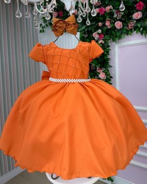 Vestido Ysa Kids Terracota Peito Perolas