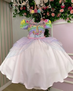 Vestido Mimadine Tematico Unicornio Safira Rosa Bebe