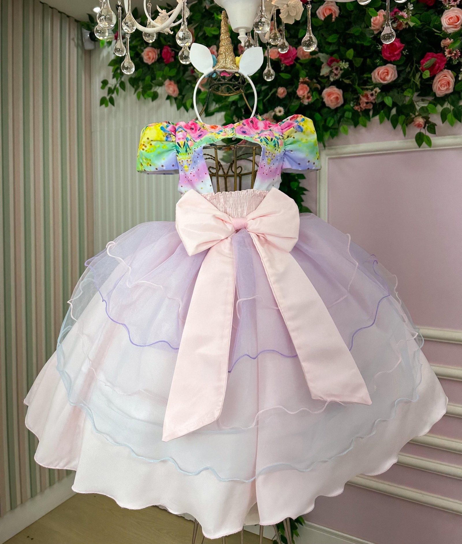 Vestido Mimadine Tematico Unicornio Safira Rosa Bebe - Imagem 5