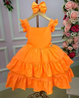 Vestido Banana Club Mariana Modinha Laranja Neon