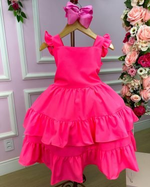 Vestido Banana Club Mariana Modinha Rosa Neon