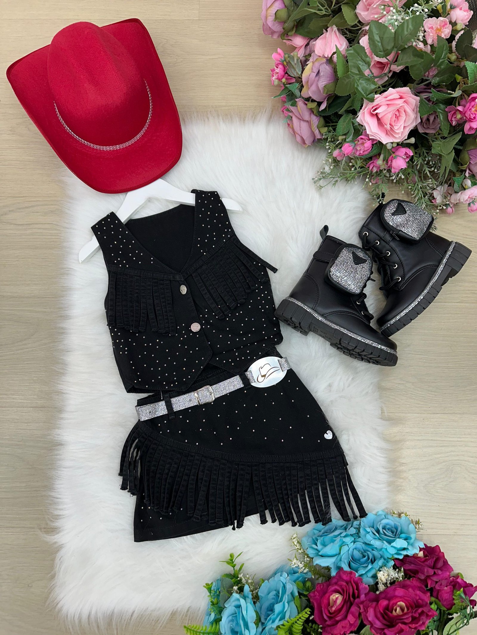 Conjunto Blogueirinha Boiadeira Maraisa Jeans Preto - Imagem 6