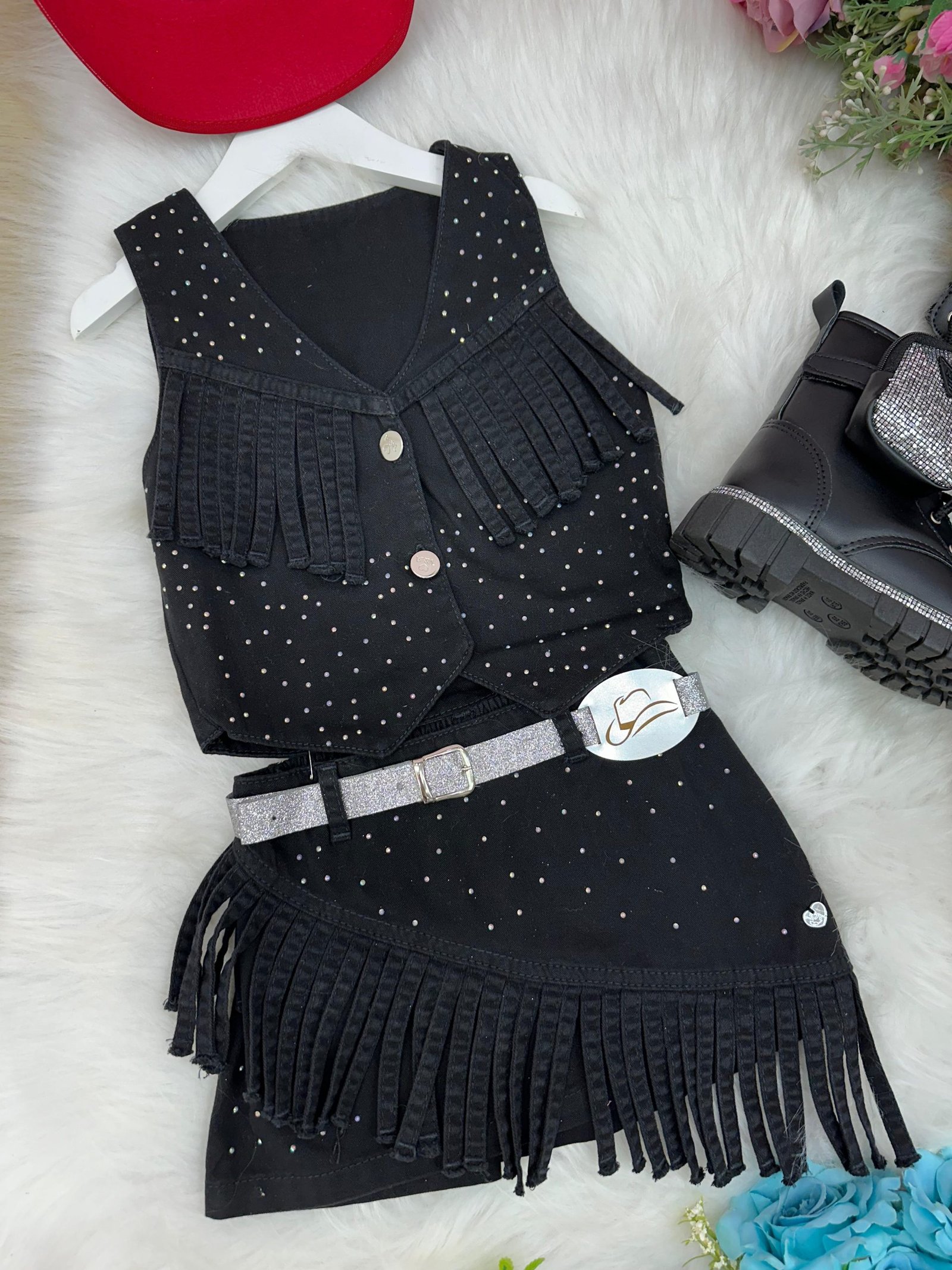 Conjunto Blogueirinha Boiadeira Maraisa Jeans Preto - Imagem 8