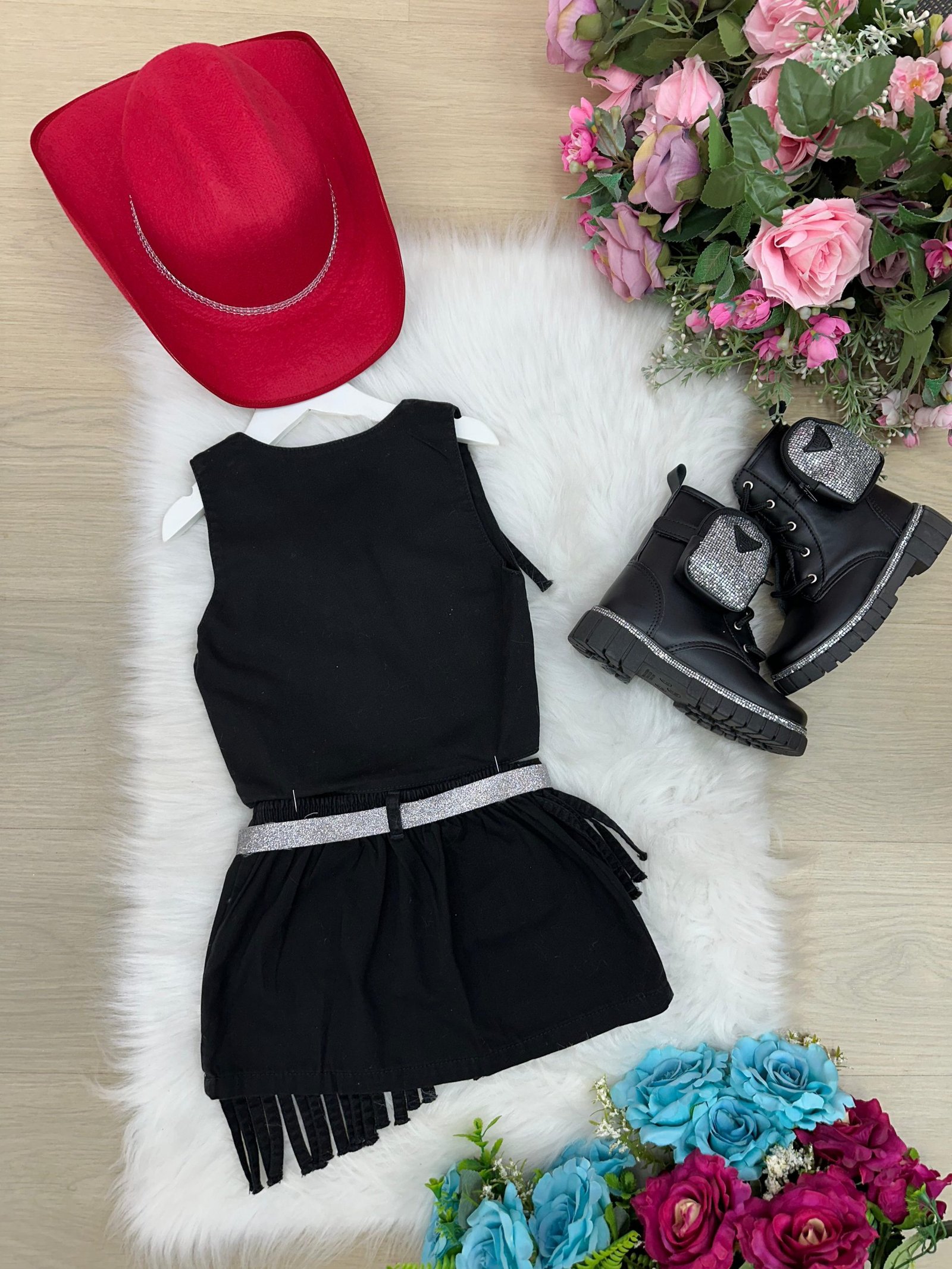 Conjunto Blogueirinha Boiadeira Maraisa Jeans Preto - Imagem 9