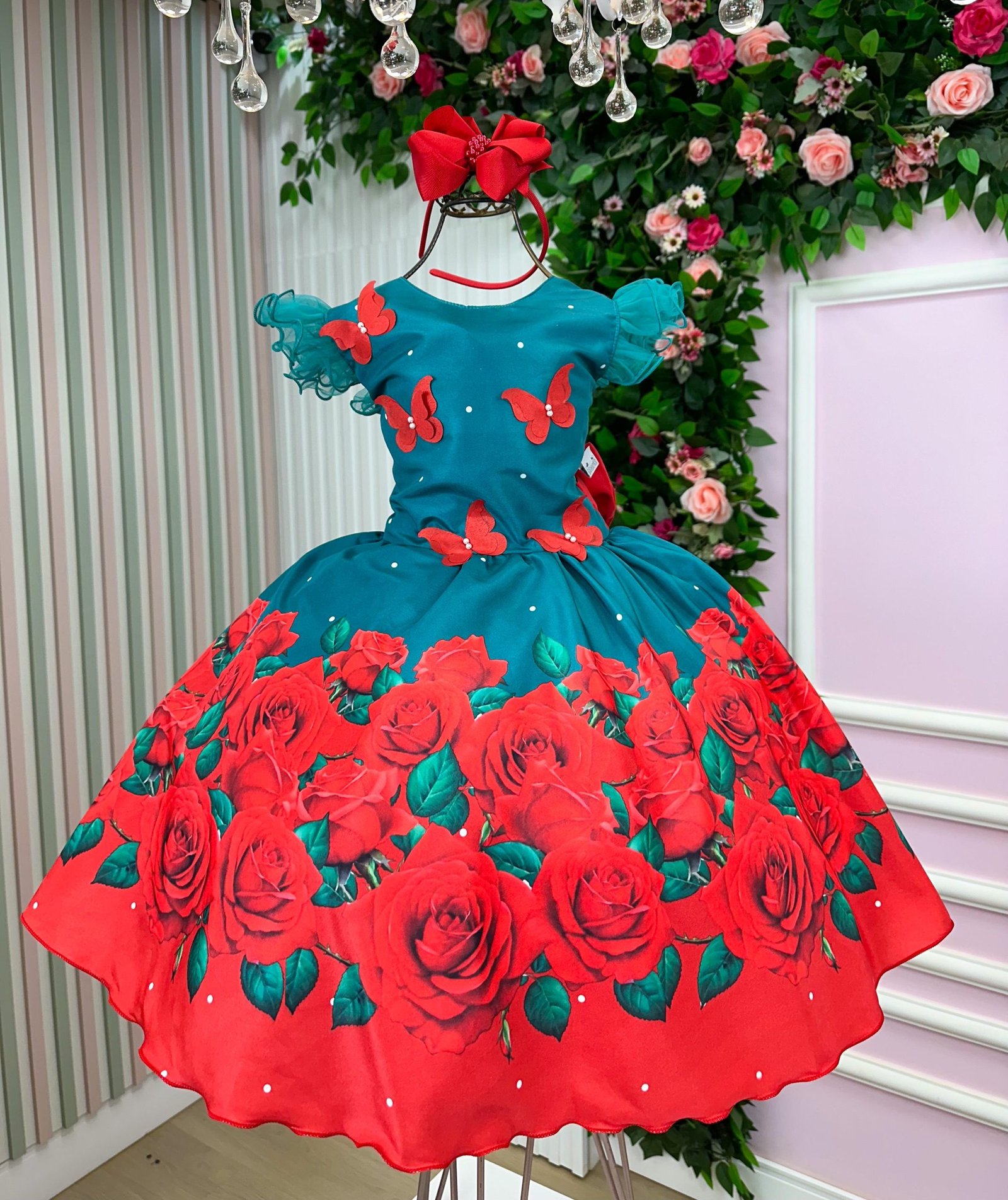 Vestido Marie Lola Verde Florido Natal - Imagem 5