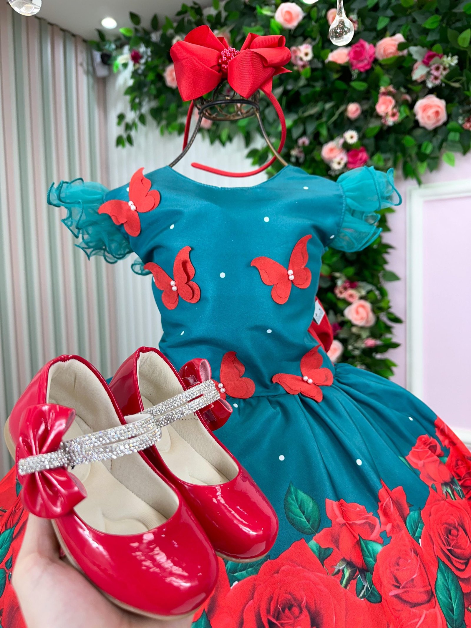 Vestido Marie Lola Verde Florido Natal - Imagem 7