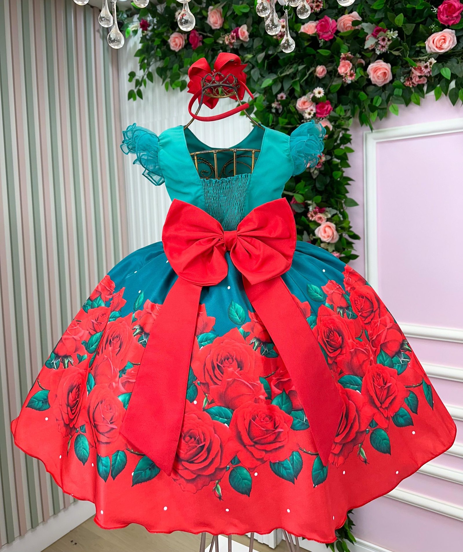 Vestido Marie Lola Verde Florido Natal - Imagem 8