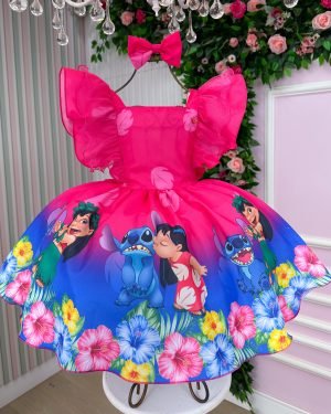 Vestido Temáticos Kids Lilo Stitch Pink