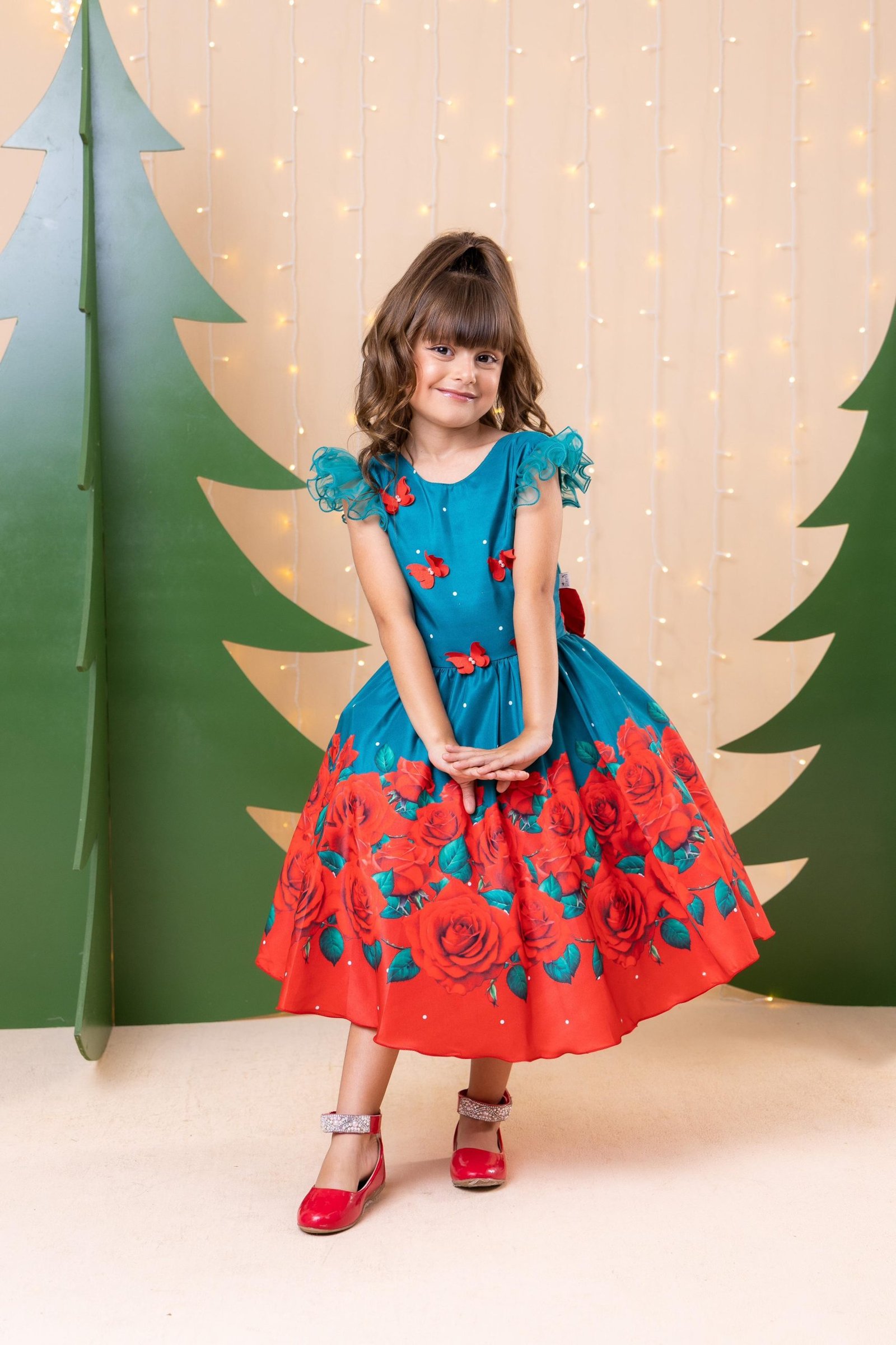Vestido Marie Lola Verde Florido Natal - Imagem 2