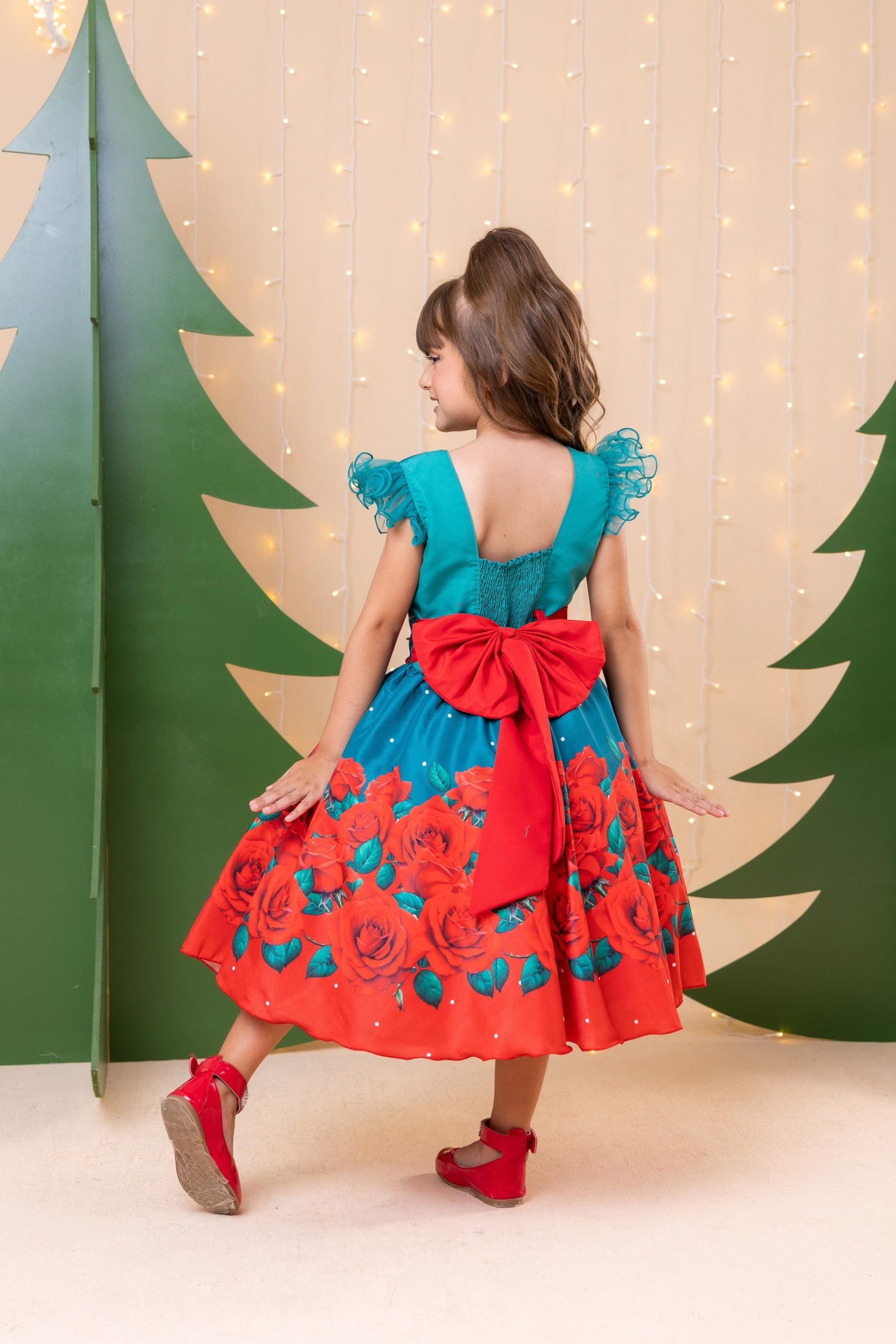 Vestido Marie Lola Verde Florido Natal - Imagem 4