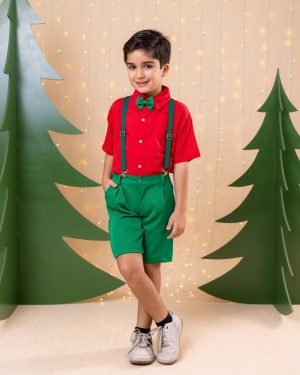 Conjunto Miss Cherry Henry Camisa Vermelha Suspensorio Verde