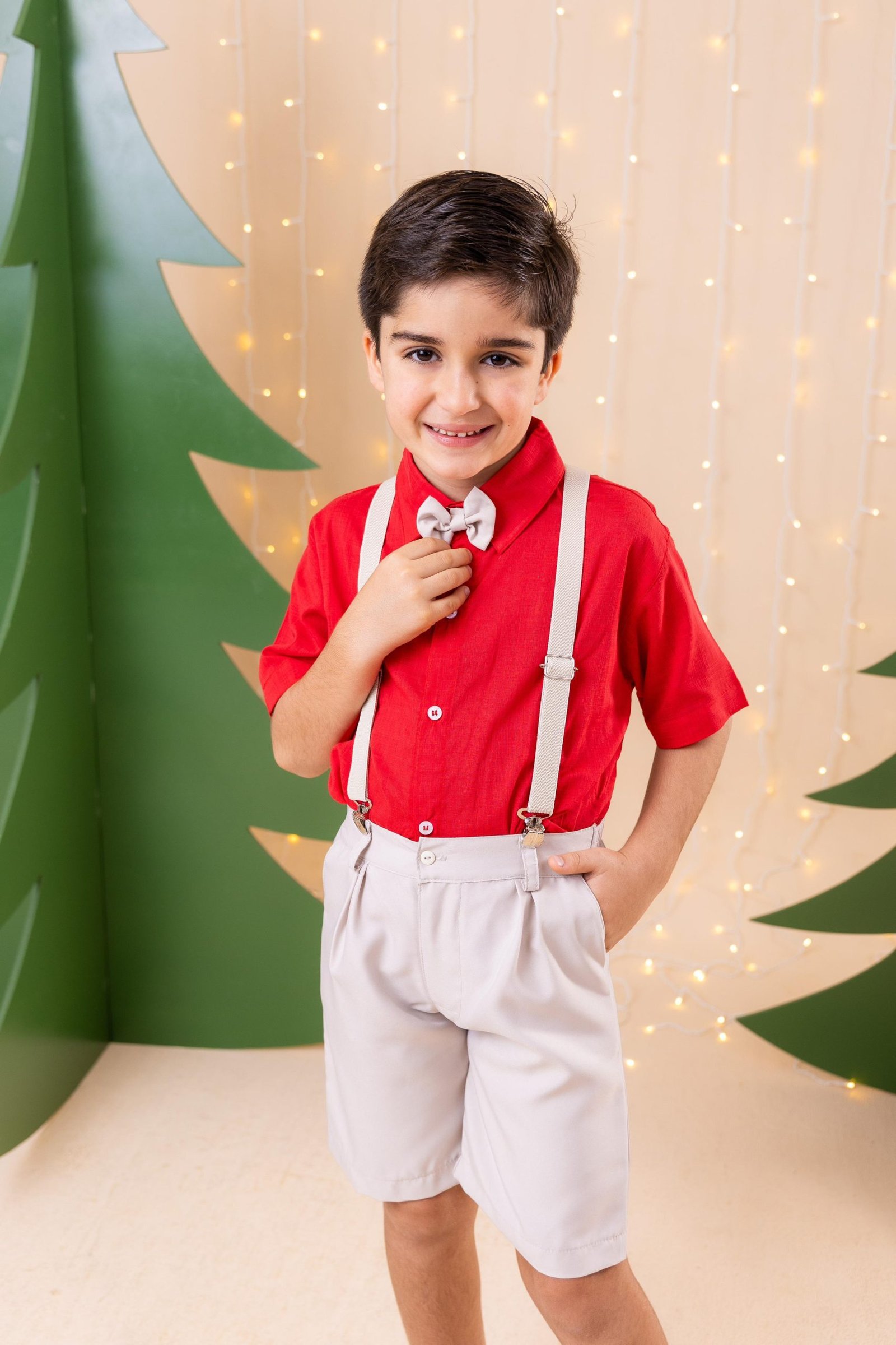 Conjunto Miss Cherry Henry Vermelho Suspensorio Bege - Imagem 2