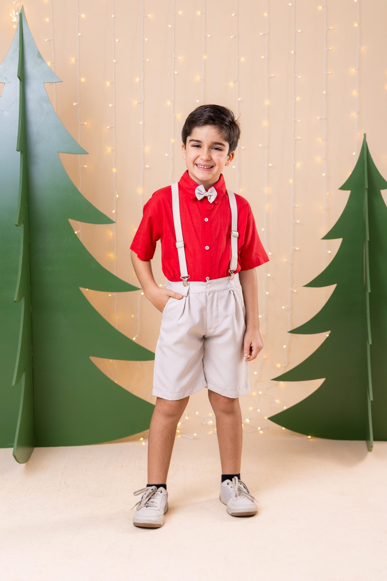 Conjunto Miss Cherry Henry Vermelho Suspensorio Bege - Imagem 3