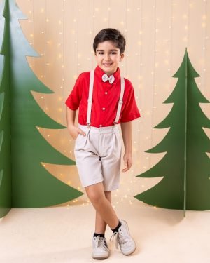 Conjunto Miss Cherry Henry Vermelho Suspensorio Bege