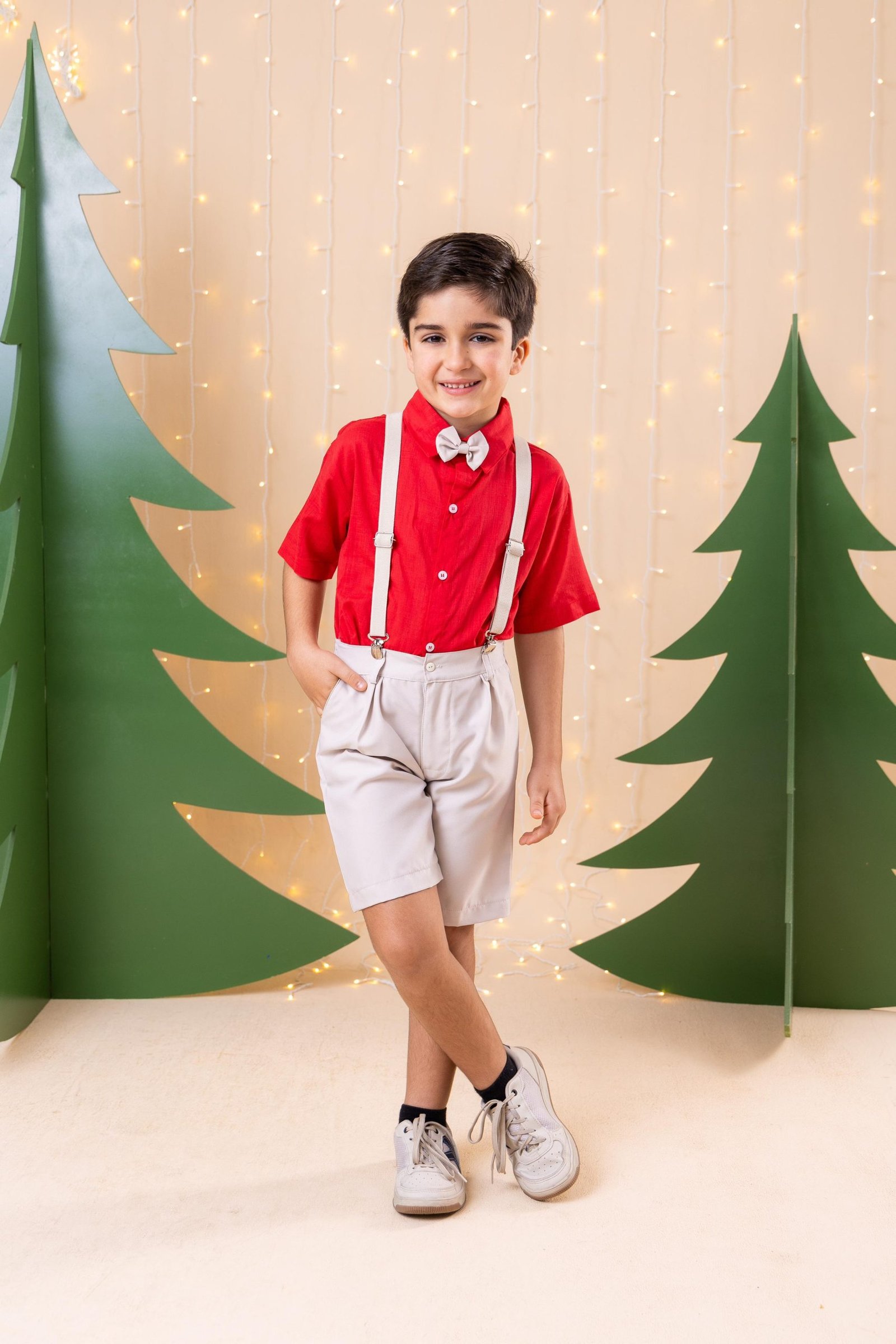 Conjunto Miss Cherry Henry Vermelho Suspensorio Bege