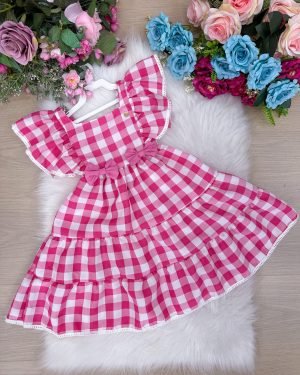 Vestido Banana Club Aline Xadrez Rosa