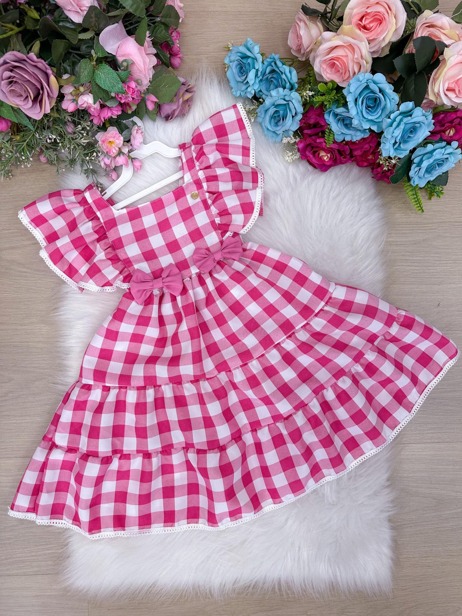 Vestido Banana Club Aline Xadrez Rosa