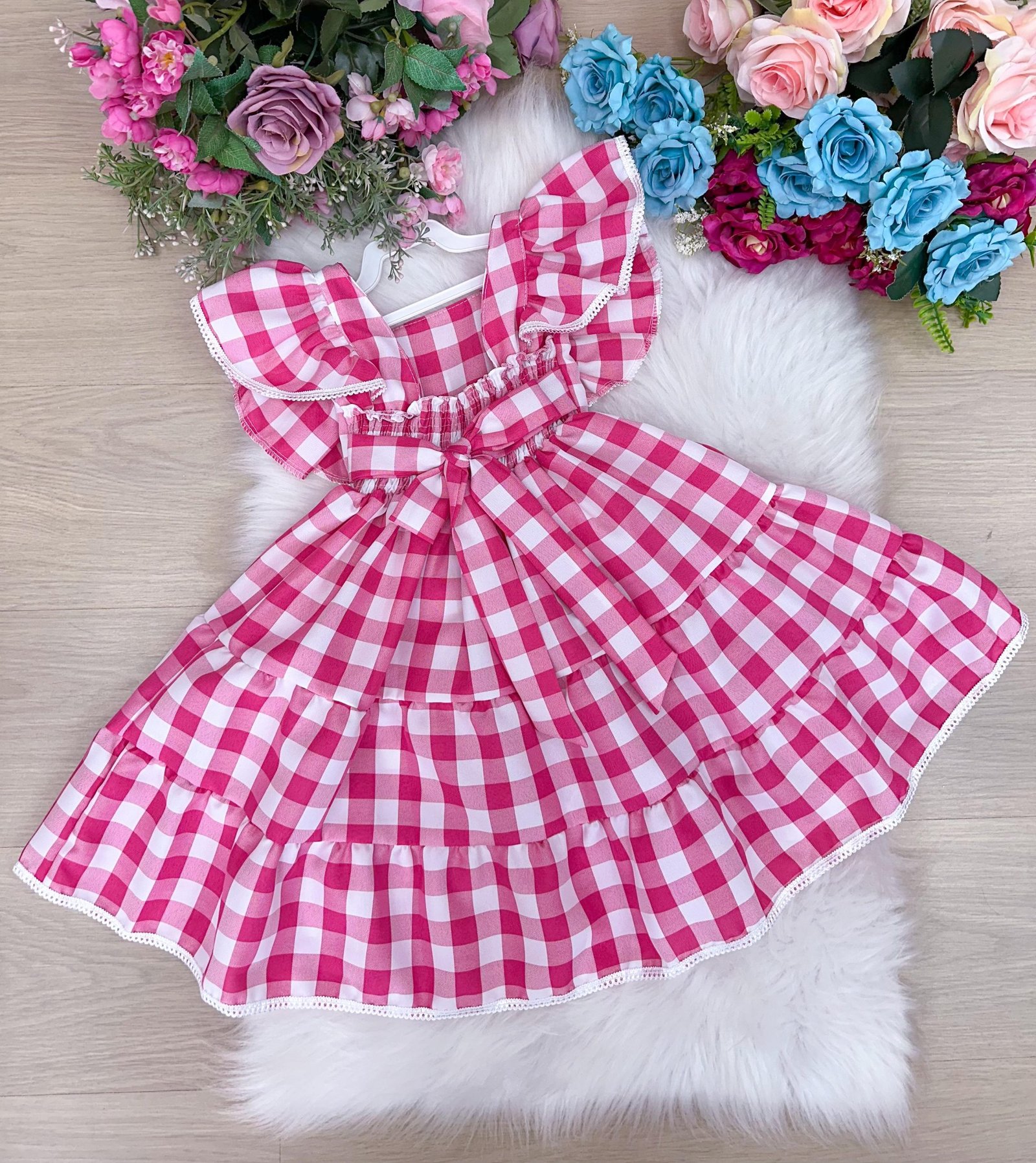 Vestido Banana Club Aline Xadrez Rosa - Imagem 3