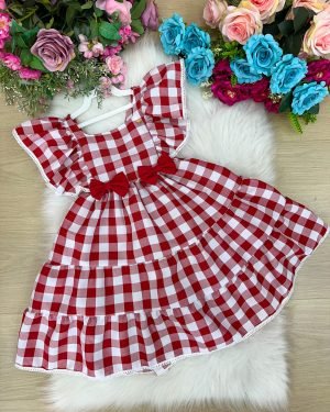 Vestido Banana Club Aline Xadrez Vermelho