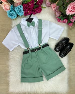 Conjunto Miss Cherry Gustavo Suspensorio Shorts Verde