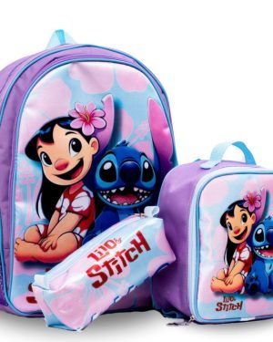 Kit Mochila de Costas + Lancheira + Estojo Lilo e Stitch