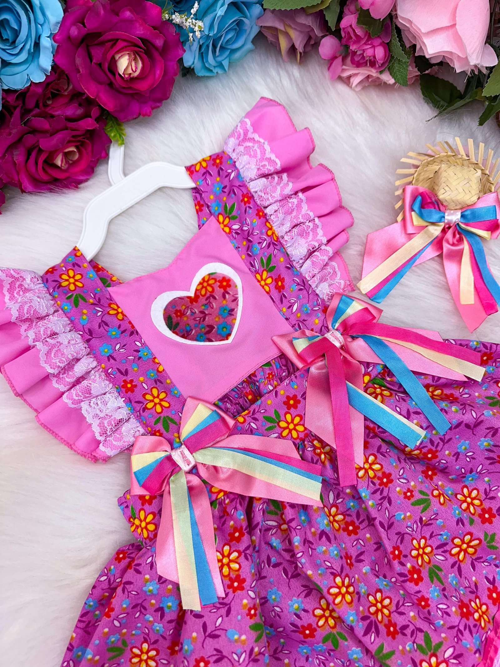 Romper/Vestido Princesa Belli Junino Rosa - Imagem 7