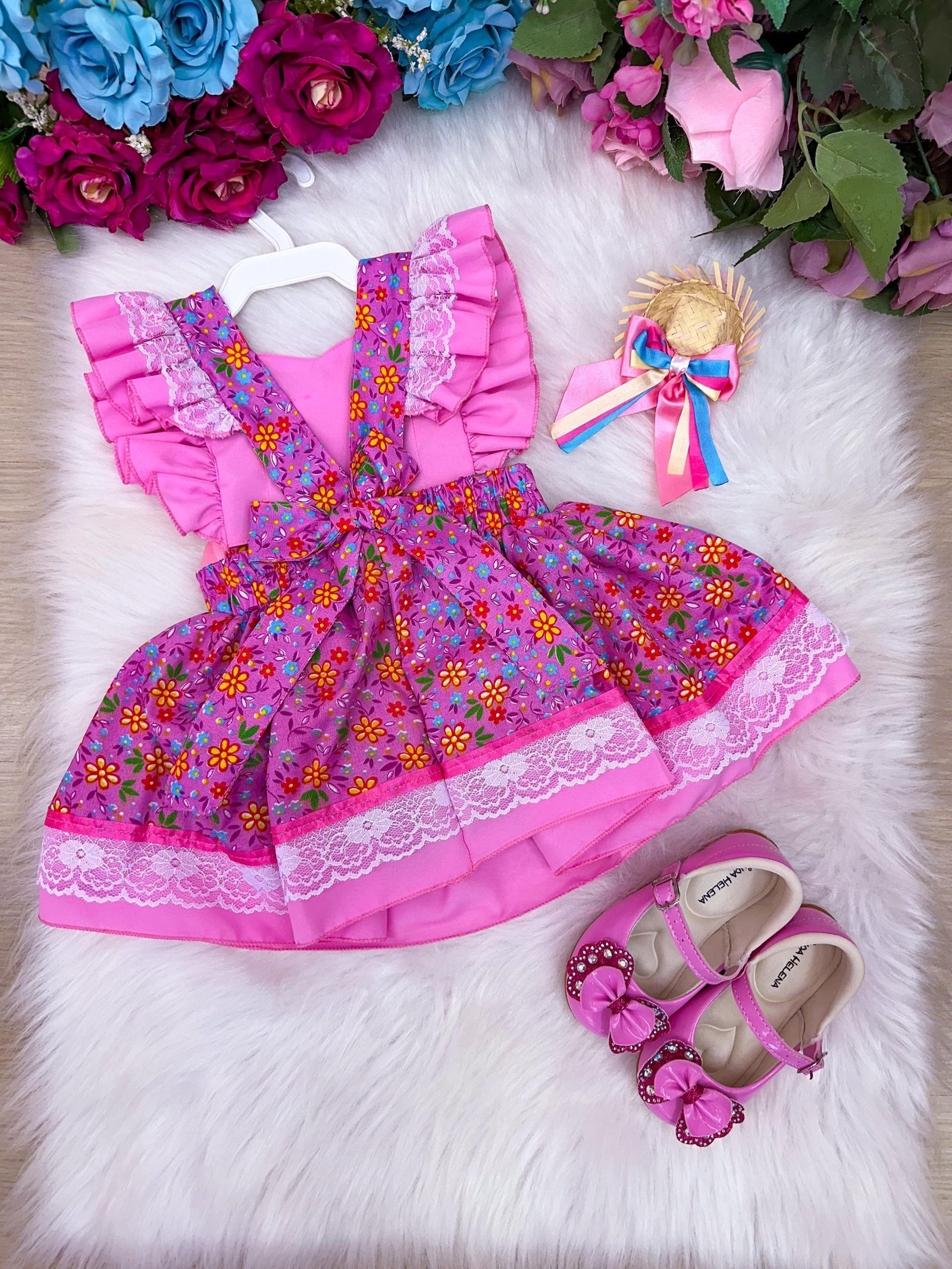 Romper/Vestido Princesa Belli Junino Rosa - Imagem 8